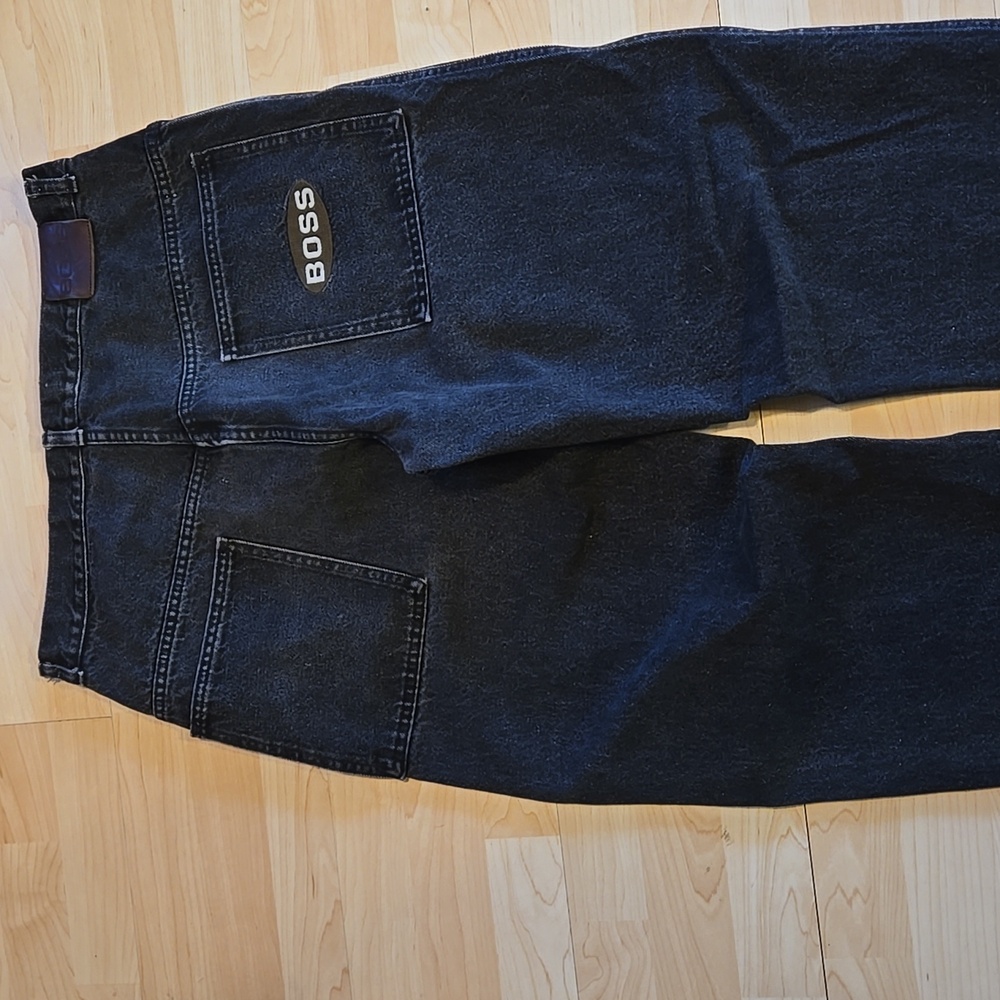Vintage Hugo Boss Y2K 90s Baggy Tapered Black Faded Jeans Square Pockets